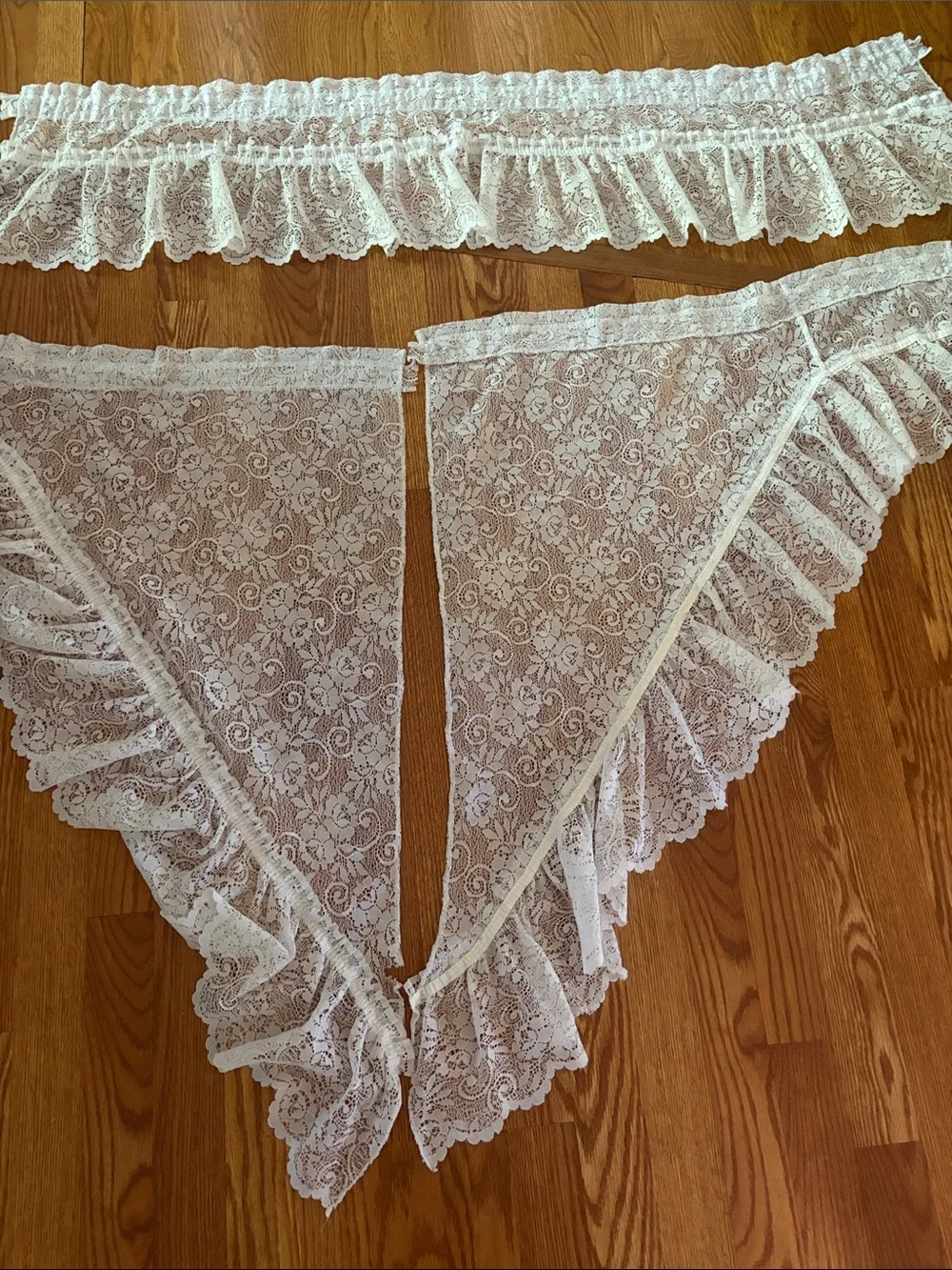 Elegant White Lace Ruffle Curtain Valance - Delicate Sheer Drapery Accent